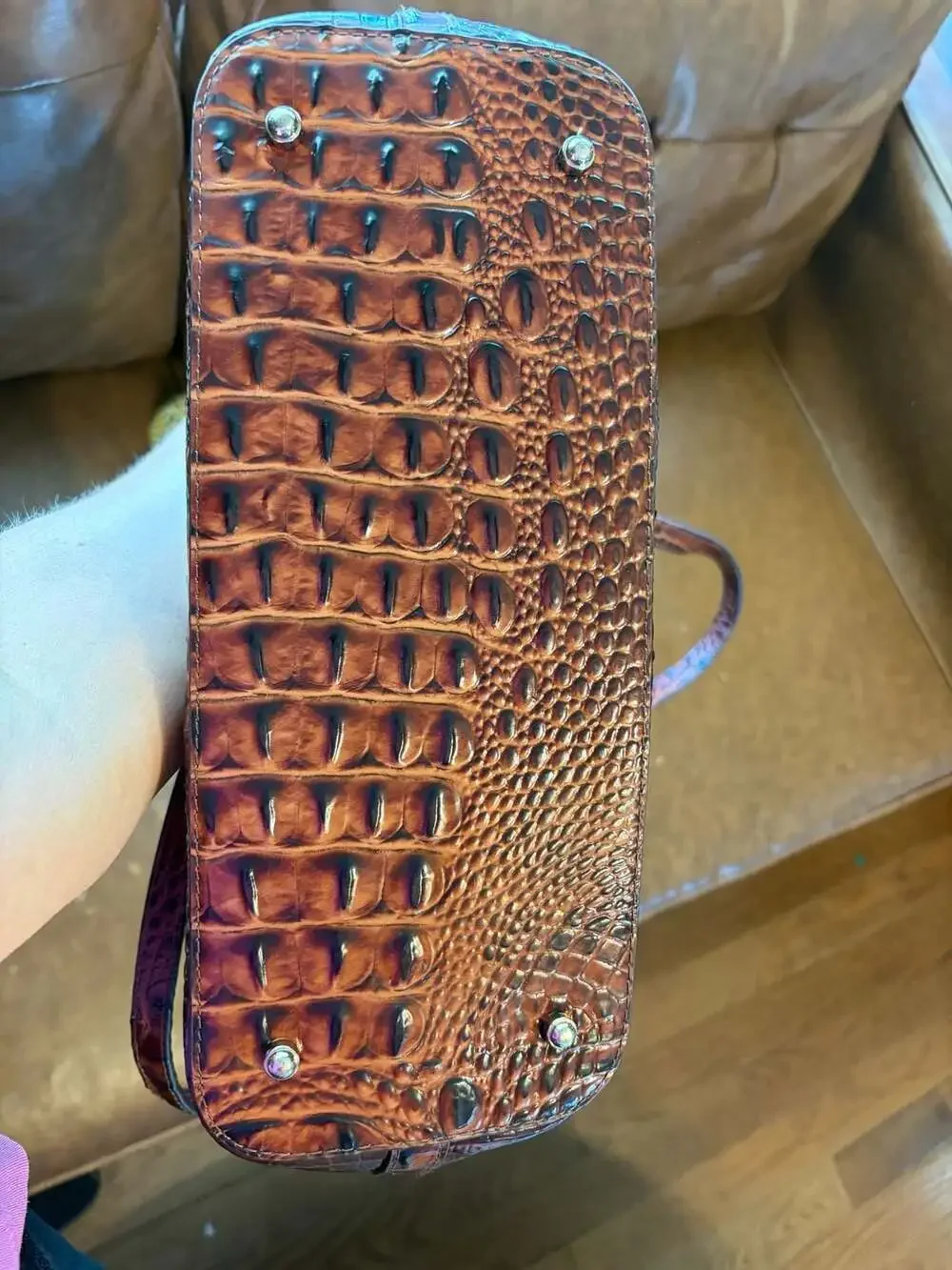 Brahmin Medium Asher Tote Bag in Pecan Crocodile-Embossed Leather